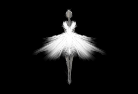 Ballerina drawn in white on dark background