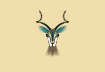 Portrait of an antelope with big eyes and blue ears