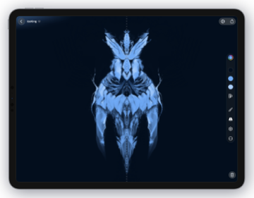 Exsto on iPad showing a blue Ice King concept created with symmetry.